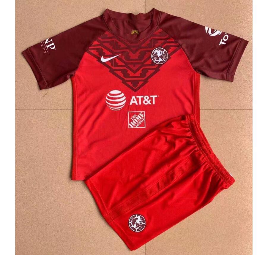 2021/22 Kids Club America Aguilas Red Goalkeeper Soccer Kits Shirt With Shorts